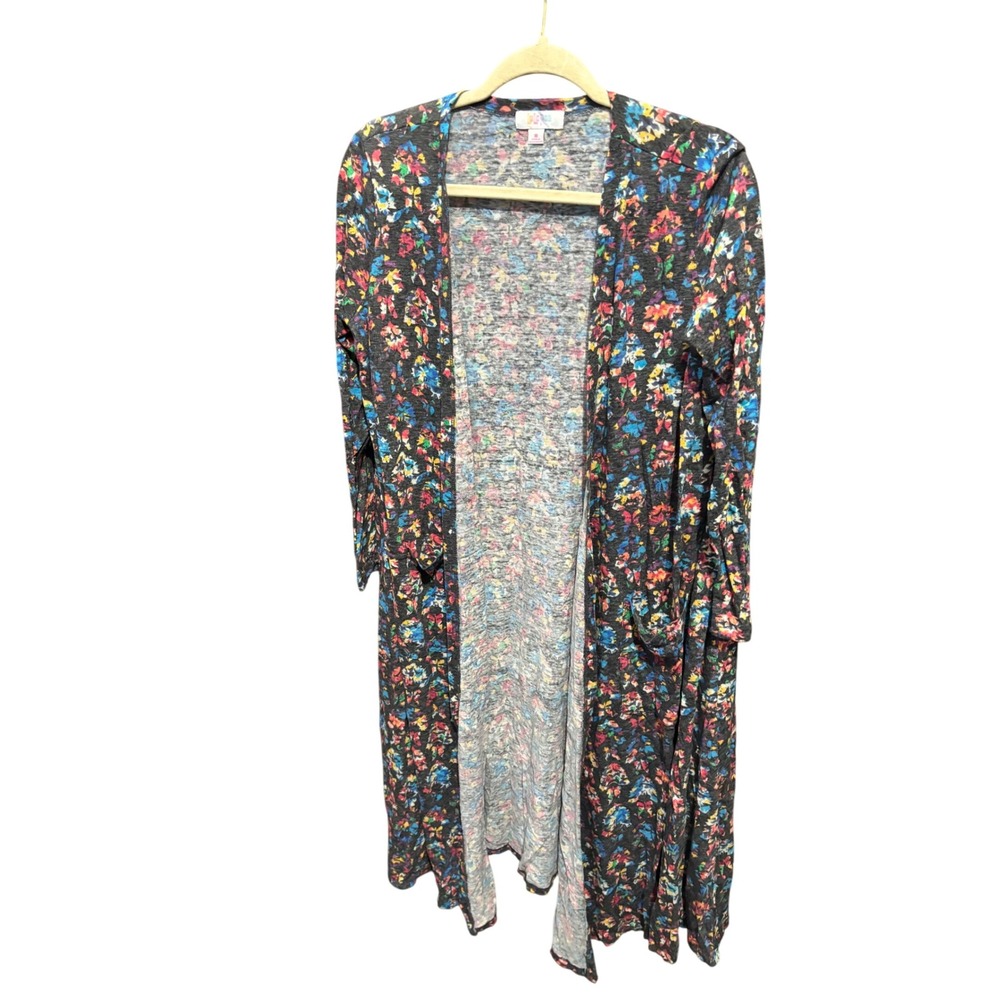 LuLaRoe Floral Duster Cardigan Medium Open Front Colorful Flowers